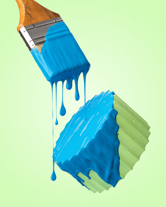 Creative studio experiment using a fluted Betonvton prop with vivid blue paint