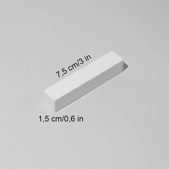 Slim white display bar approx. 7.5 x 1.5 cm with clean edges