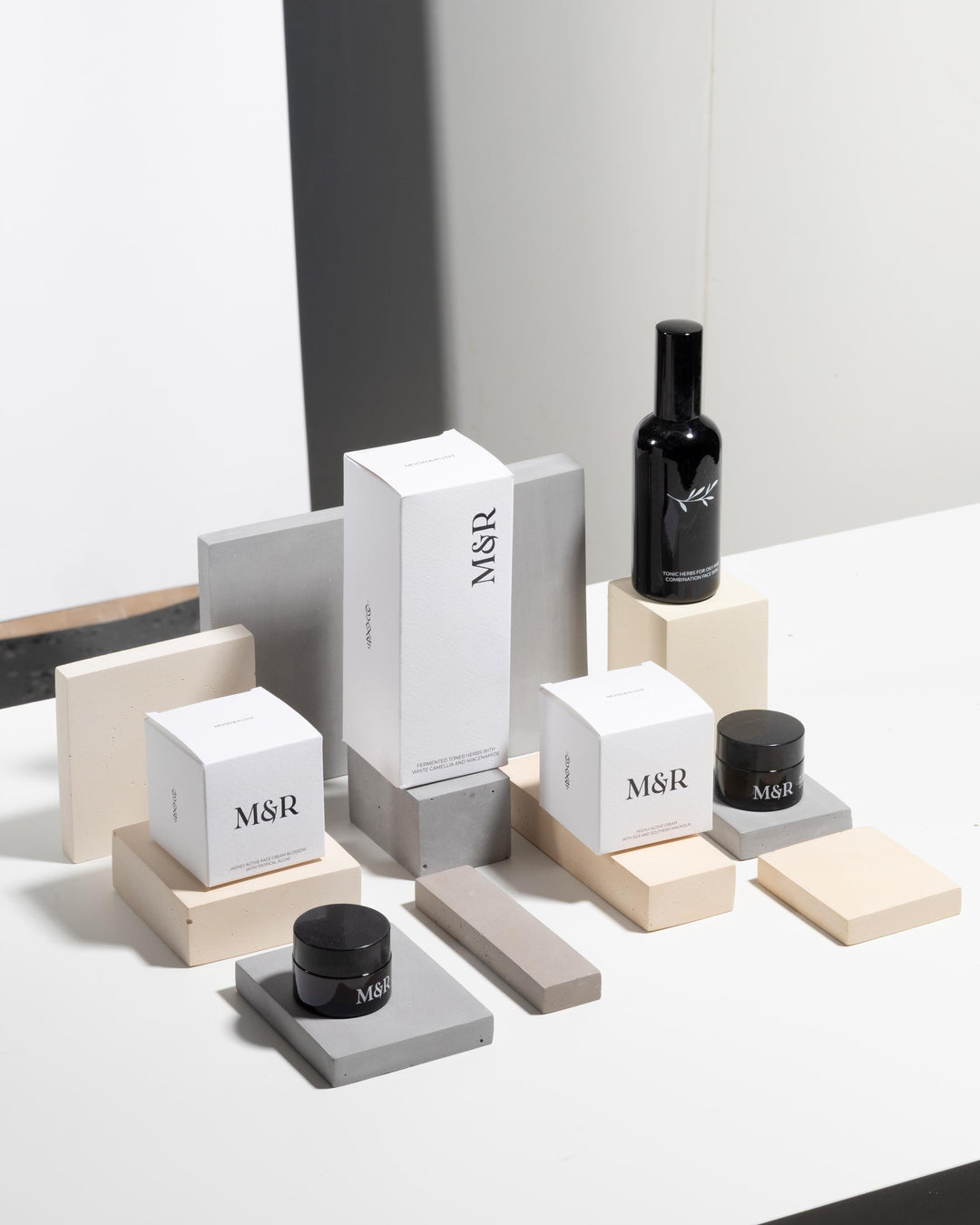 Neutral handmade display blocks for boutique counters fairs and launches