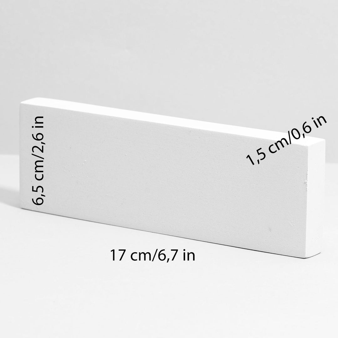 White rectangular display block 17 x 6.5 x 1.5 cm with matte finish