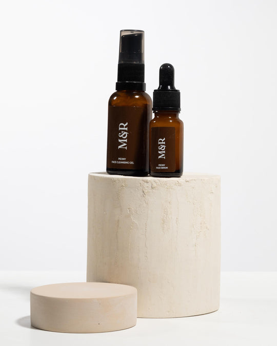 Beige plaster pedestal duo styled for product presentation