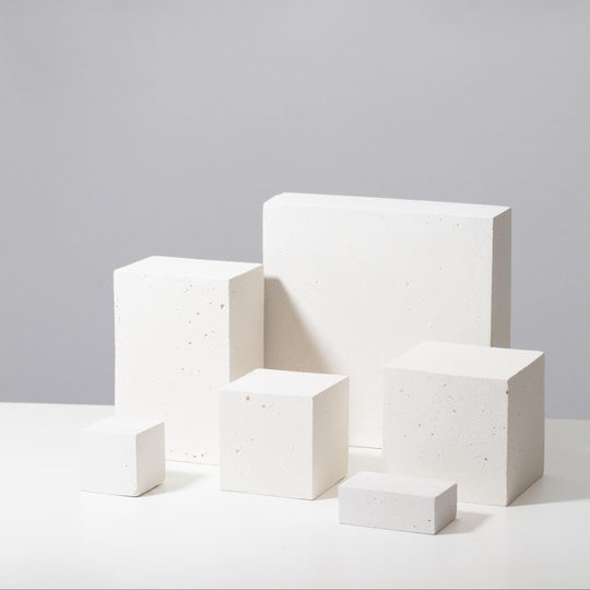 Full set of six white textured display blocks